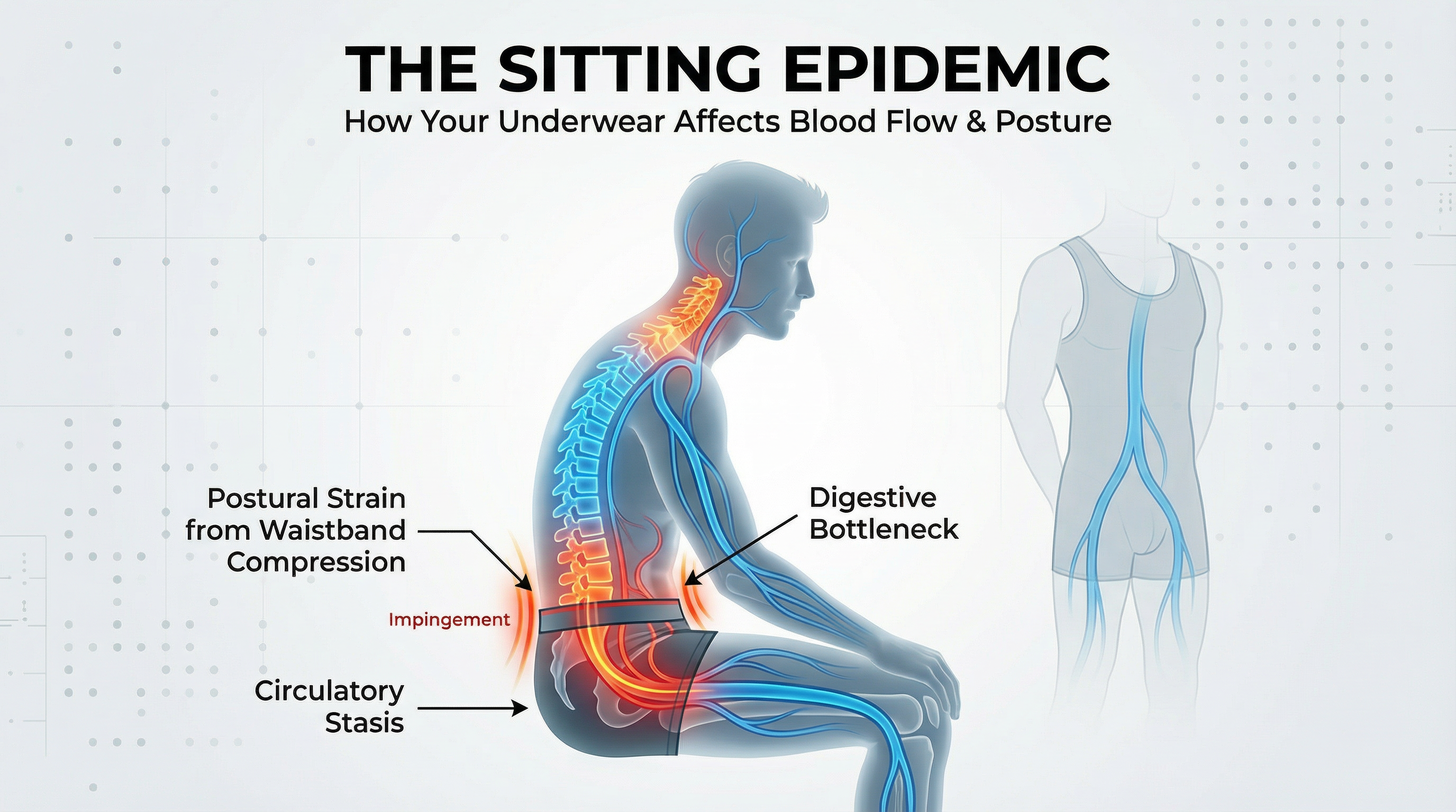 Image of the effects of the sitting epidemic, further worsened by a tight waistband