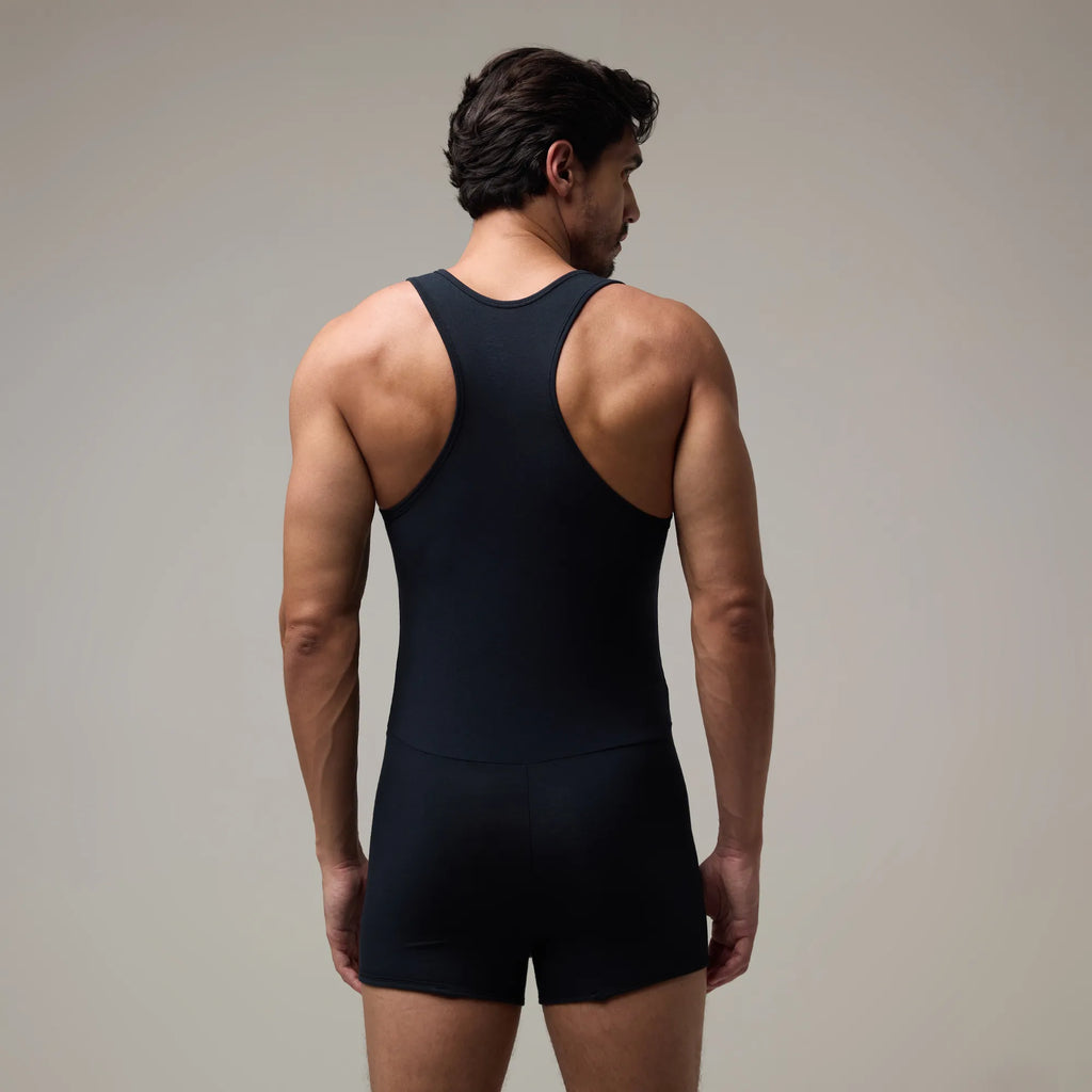 Black T1X Trunk-Cut Bodysuit for Men – Stretchable, Comfortable Innerwear by Soma. Carbon