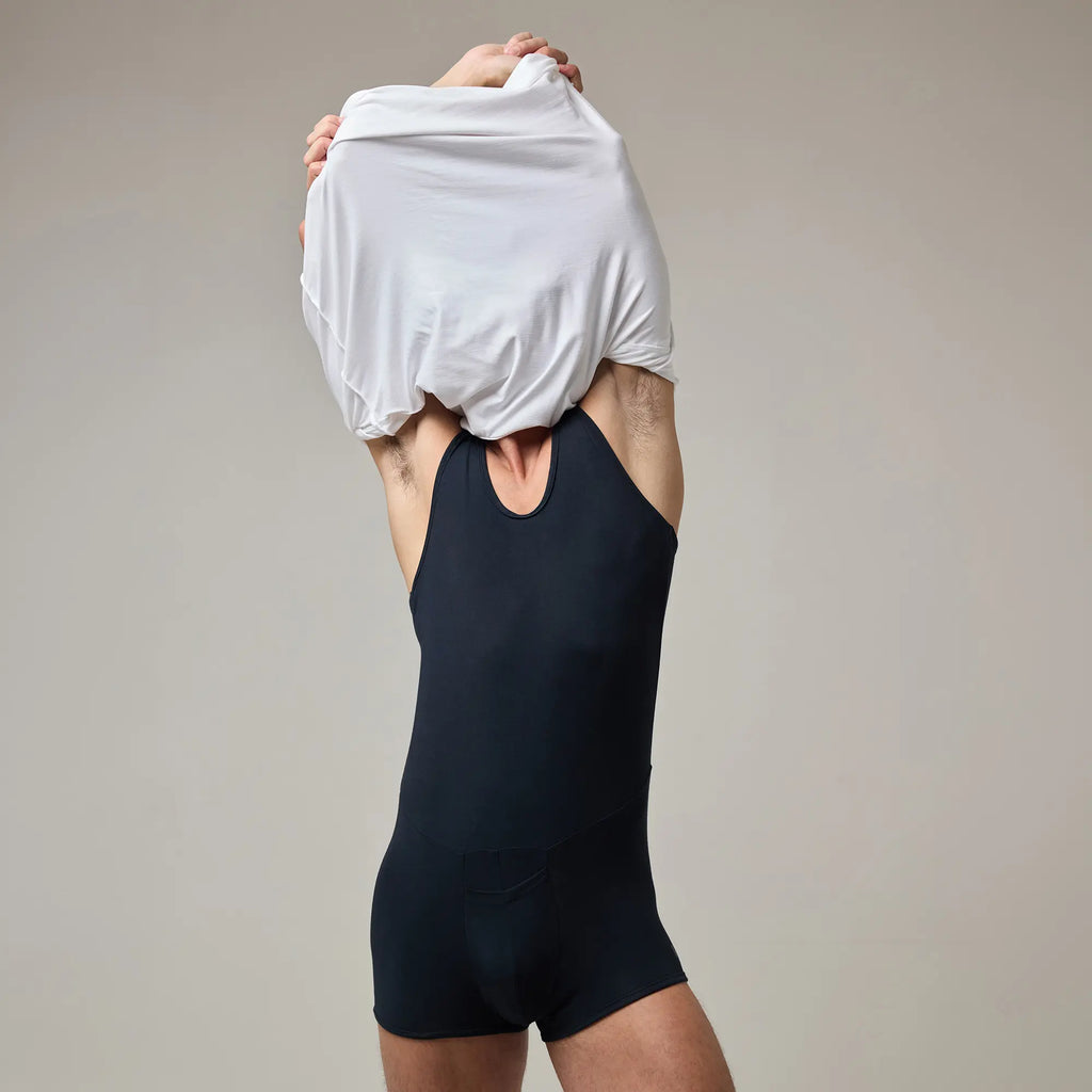 Black T1X Trunk-Cut Bodysuit for Men – Stretchable, Comfortable Innerwear by Soma. Carbon